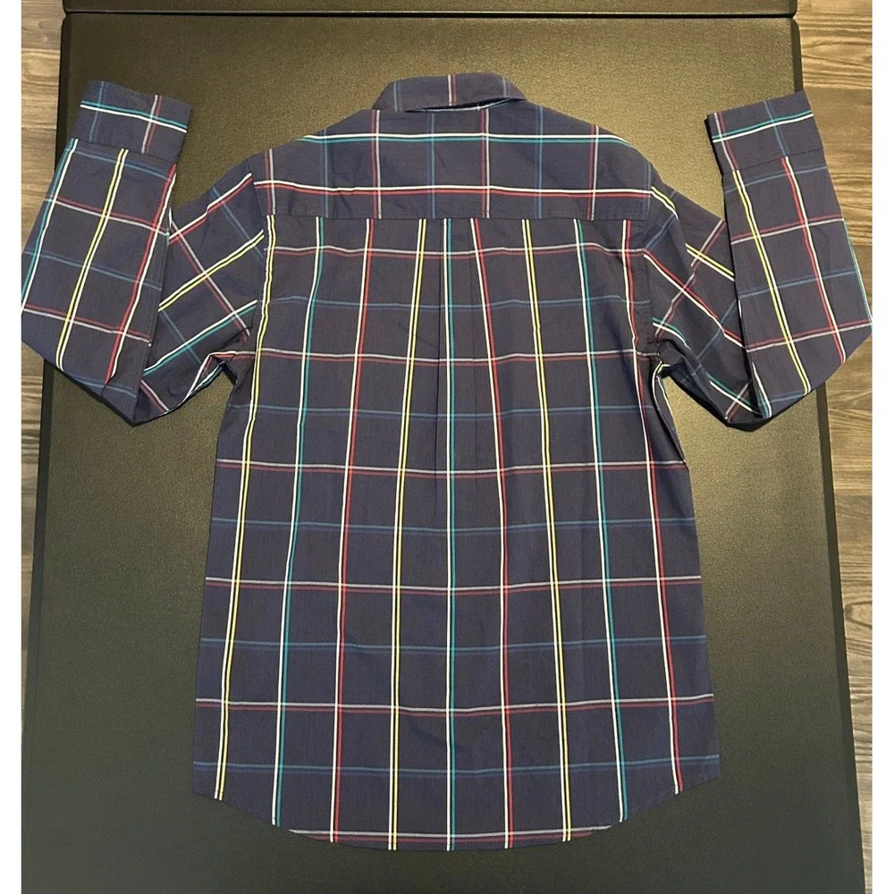 Chaps Boys Navy Blue Plaid Button Down Shirt Long Sleeve Size L 14/16 1513